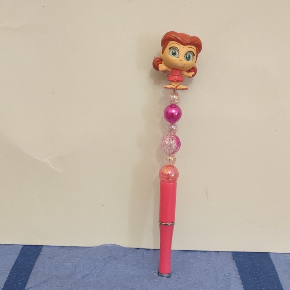 HOMEMADE DISNEY DOORABLE ROSETTA FAIRY BEADED PEN REMOVABLE TOPPER COLOR PINK